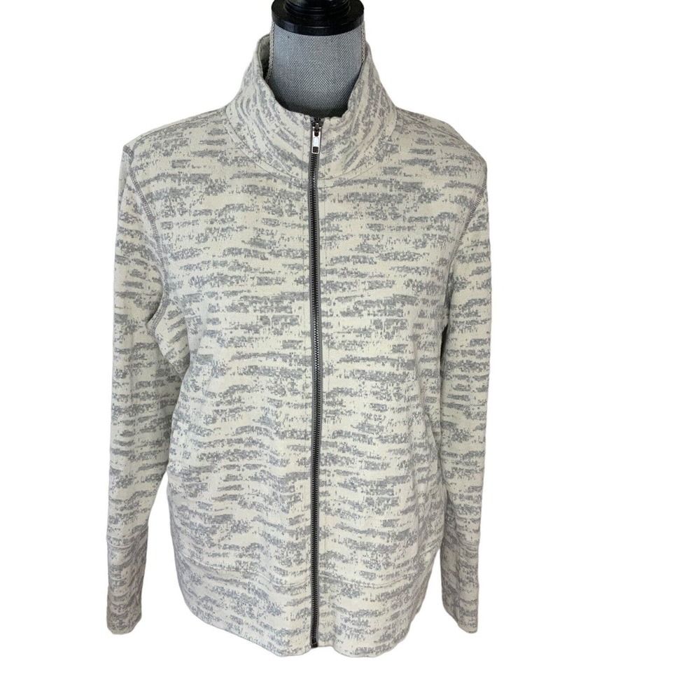 Zyia Active‎ Women's Large Long Sleeve Jacket Full Zip Heathered White Gray